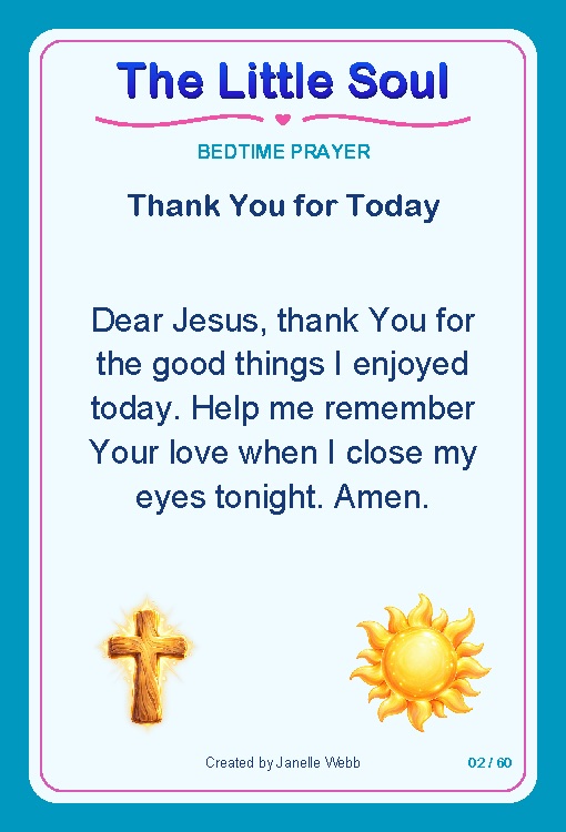 Little Soul bedtime prayer card: Thank You for Today